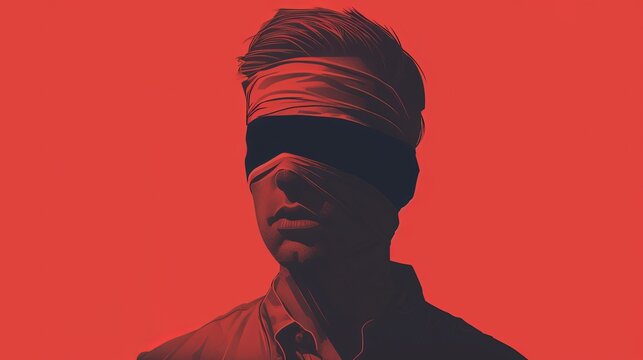 Blindfolded Perception: Navigating the Depths of Awareness in the Darkness of Ignorance - Man with eye mask or bandage