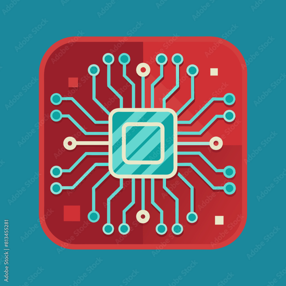 Poster circuit board icon in flat style. computer processor vector illustration.