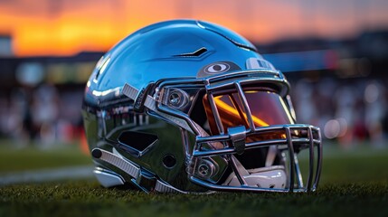 Reflective Football Helmet at Sunset