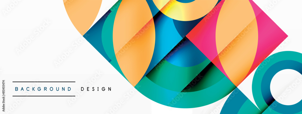 Poster a vibrant geometric design featuring circles and squares in electric blue and various tints and shad
