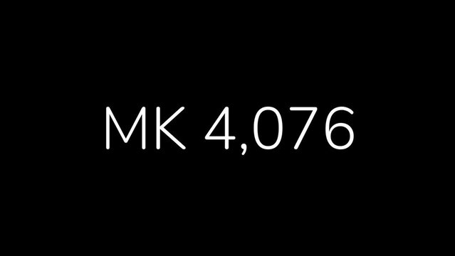 Malawian Kwacha Amount Counting from 0 to 1 Million in 60 Seconds Animation. HD Resolution Animation. Minimalist Style with Transparent Background. Alpha Channel Included.