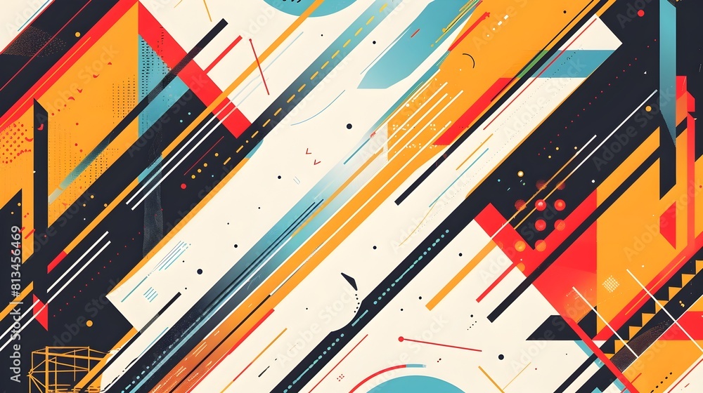 Poster Striking Geometric Abstract Background with Interlocking Shapes and Patterns in Dynamic Composition