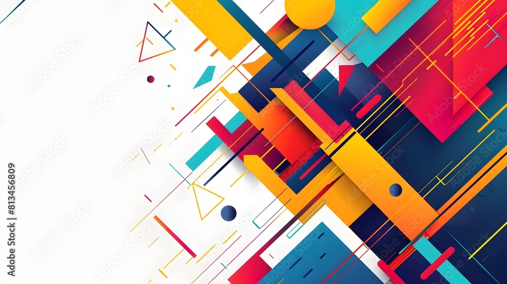 Aufkleber Vibrant Geometric Abstract Background with Interlocking Shapes and Bold Lines