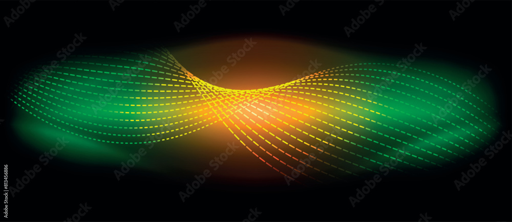 Aufkleber A symmetrical pattern of green and yellow waves create a striking contrast against a black background. The electric blue accents add a pop of color, creating a dynamic and visually captivating design