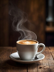 Steaming hot cup of coffee