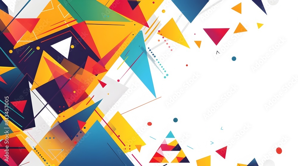 Poster vibrant angular mosaic of intersecting geometric shapes in minimalist flat design style on white bac