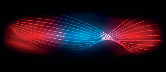 Fototapeta premium Visual effect lighting with a vibrant combination of purple, violet, and magenta waves on a black background, resembling neon gas. Perfect for automotive lighting or entertainment purposes