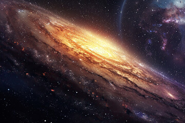 Fototapeta premium Generative ai on theme of parade of planets in solar system, bright stars glow in atmosphere