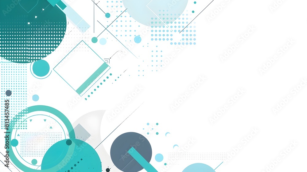 Poster abstract geometric shapes in turquoise tones with minimal design template and ample negative space