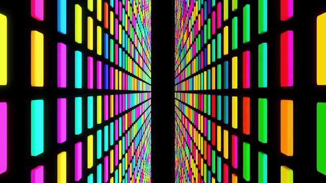 3d abstract creative festive background with looping flowing animation, multicolored columns flashing different colors randomly. Cartoon style. Columns move up and down. VJ loop simple creative bg