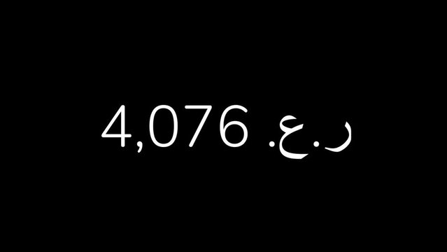 Omani Rial Amount Counting from 0 to 1 Million in 60 Seconds Animation. HD Resolution Animation. Minimalist Style with Transparent Background. Alpha Channel Included.
