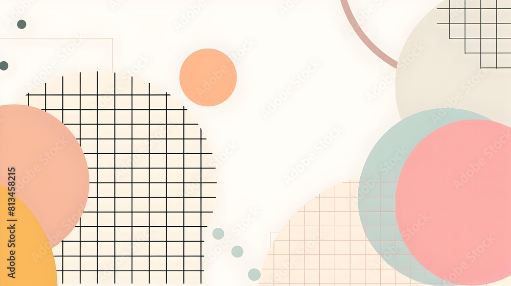 Aufkleber Minimalist Geometric Abstract Background with Clean Grid and Soft Pastel Shapes in Centered Composition
