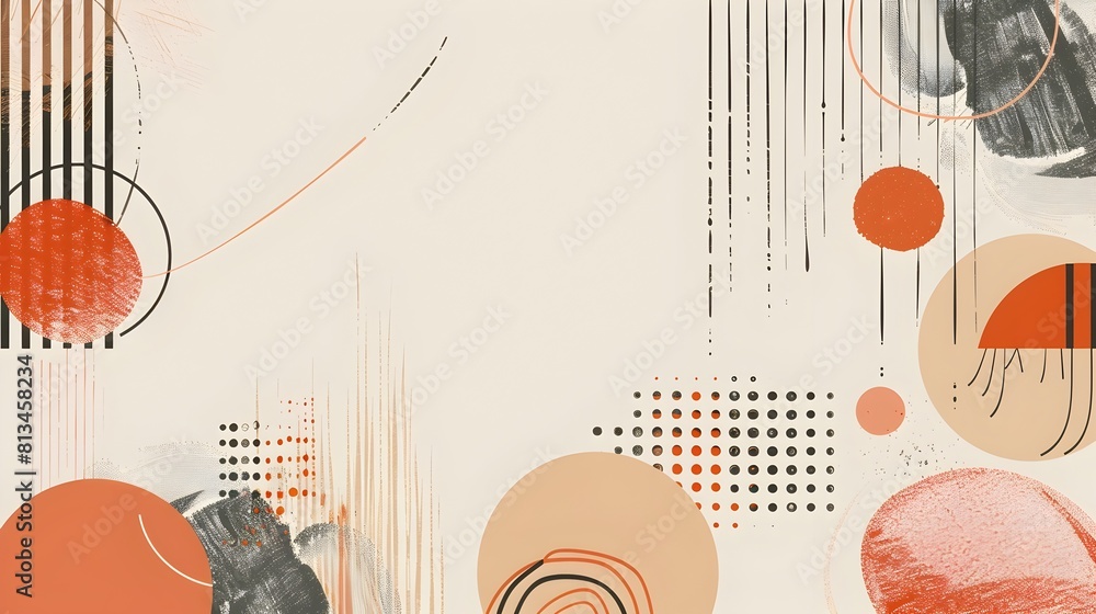 Aufkleber dynamic minimalist abstract geometric composition with fluid brush strokes and earthy tones