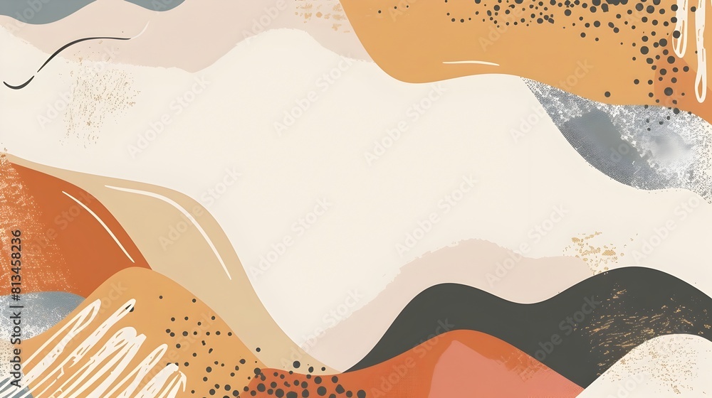 Poster muted earthy tones in dynamic abstract background with geometric shapes and generous blank space