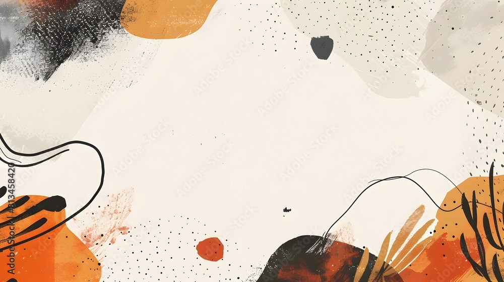 Aufkleber elegant abstract geometric background with fluid organic shapes and minimalist brushstrokes in earth