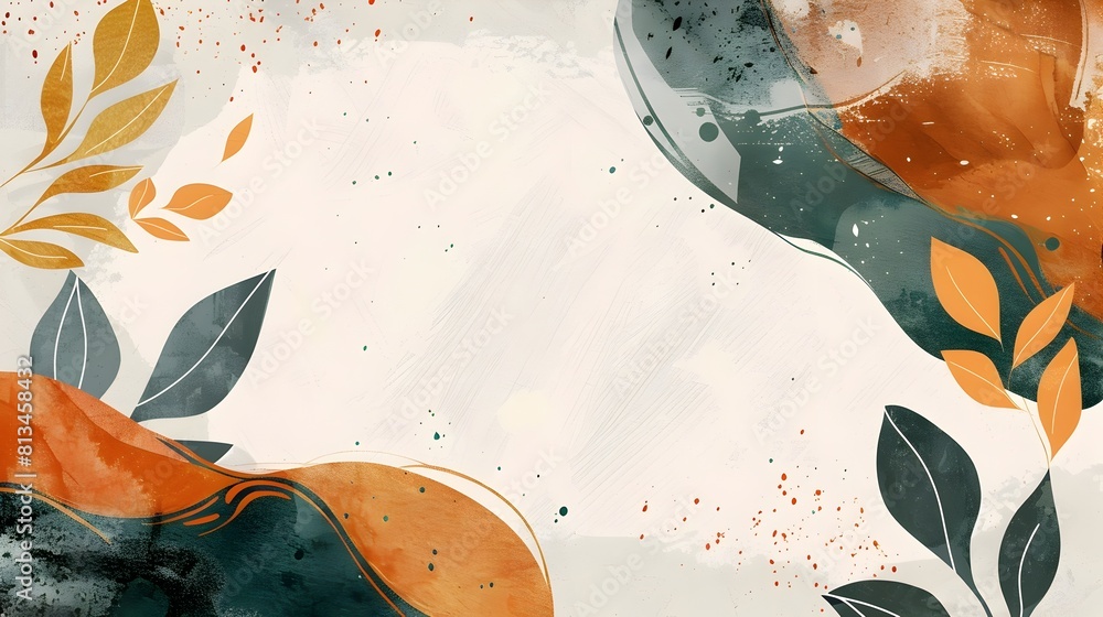 Poster textured abstract background with organic shapes and fluid brushstrokes in earthy color palette with