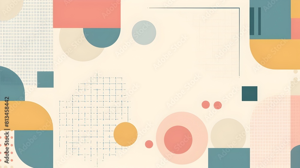 Aufkleber minimalist geometric abstract background with pastel colors and clean shapes in rule of thirds compo