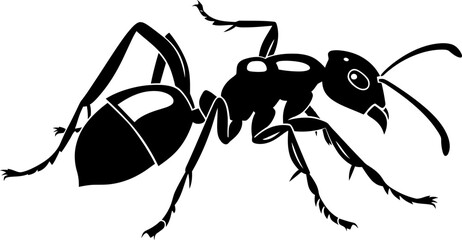 Ant silhouette in black color. Vector template.