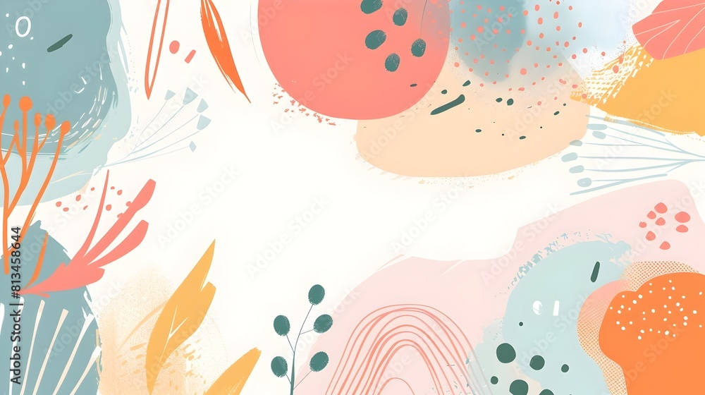 Aufkleber Whimsical Abstract Geometric with Organic Shapes and Patterns in Vibrant Pastel Colors for Digital or Print Backdrops