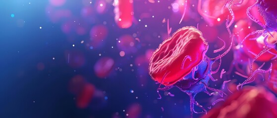 Futuristic 3D representation of targeted therapy for cardiac tumors uses vibrant colors and innovative graphics, Sharpen banner template with copy space on center