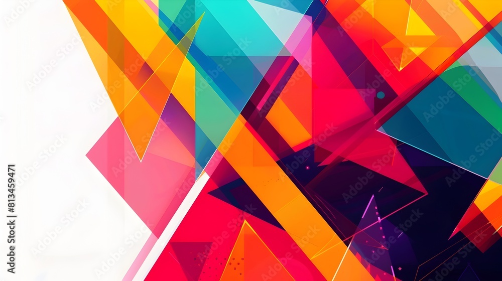 Fototapete Vivid Geometric Abstract Background with Overlapping Faceted Shapes in Vibrant Contrasting Colors on a Minimalist White Canvas