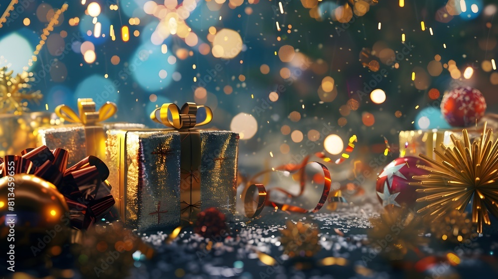 Aufkleber sparkling festive backdrop of shiny and bokeh lights for joyous new year