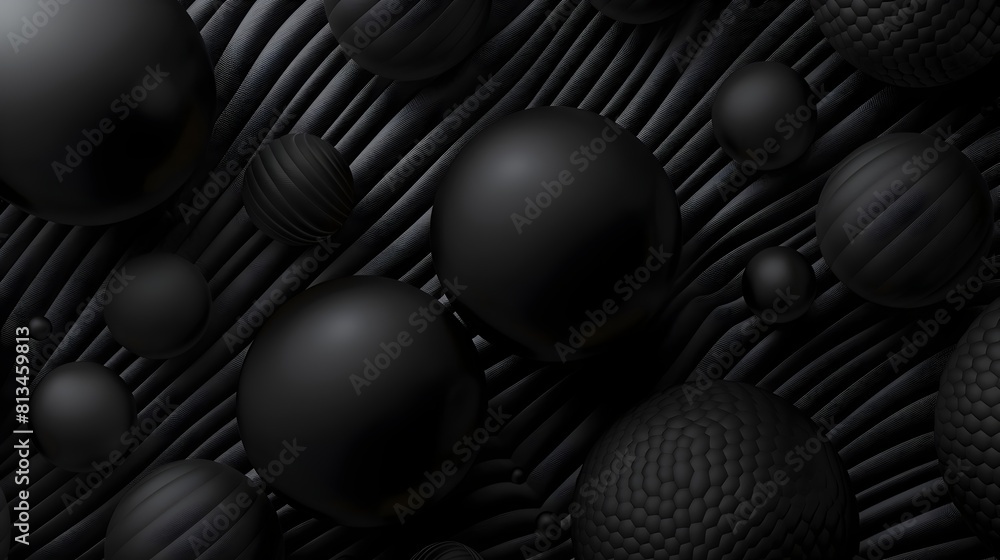 Poster black 3d spheres and abstract rubber bubble pattern on a dark background with stylish banner design