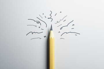 A pencil with a creative doodle on a white background, illustrating the concept of imagination and...