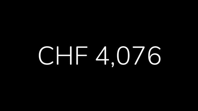 Swiss Franc Amount Counting from 0 to 1 Million in 60 Seconds Animation. HD Resolution Animation. Minimalist Style with Transparent Background. Alpha Channel Included.