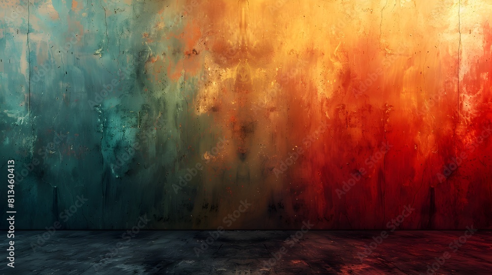 Poster vibrant grunge abstract background with textured brush strokes and splattering in warm and cool tone