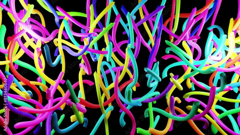 Poster 3d abstract looped background with neon light, multicolored flashes of light bulbs of unusual shapes
