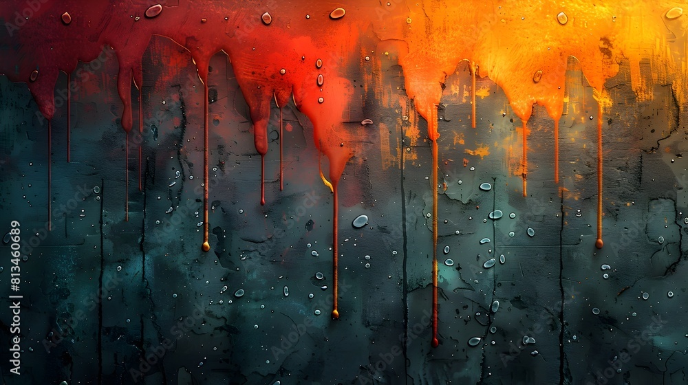 Poster fiery grunge dripping paint splatter abstract background digital artwork with dramatic color palette