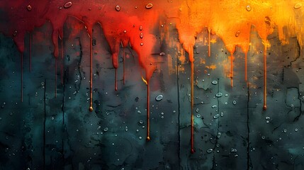 Fototapeta premium Fiery Grunge Dripping Paint Splatter Abstract Background Digital Artwork with Dramatic Color Palette and Textured Brushstrokes