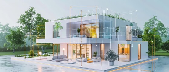 Revolutionary smart homes use stateoftheart AI to manage energy consumption in astonishingly effective ways, isolated on white