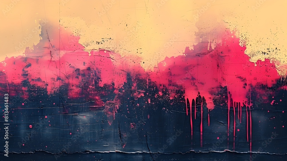 Aufkleber Captivating Grunge Abstraction with Halftone Dot Pattern and Vibrant Splashes of Color
