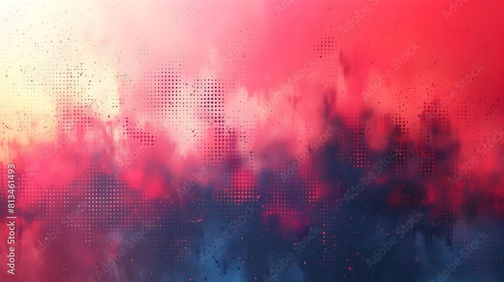 Poster Vibrant Grunge Halftone Dot Background with Colorful Gradient Splatter and Geometric Patterns for Modern Digital Art Designs