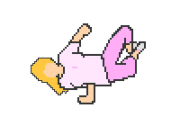 Fototapeta premium Blonde woman in air chair in pixel art breakdance