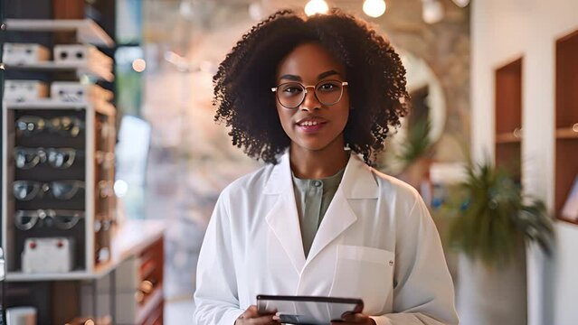 beautiful young optometrist standing smiling