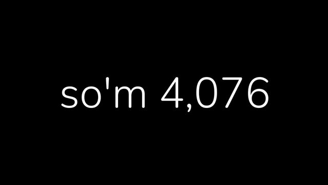 Uzbekistani Som Amount Counting from 0 to 1 Million in 60 Seconds Animation. HD Resolution Animation. Minimalist Style with Transparent Background. Alpha Channel Included.