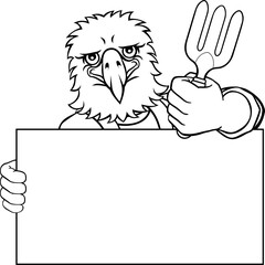 Gardener Eagle Bird Cartoon Handyman Tool Mascot