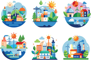 UntitlSet of flat environmental, green energy icon, vector illustration.