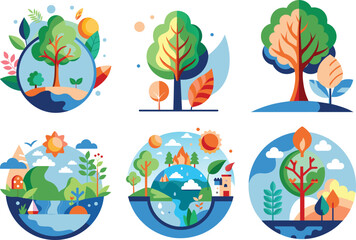 Set of flat environmental, save the planet icon, vector illustration.