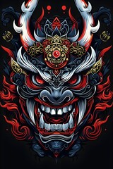 Obraz premium Ferocious Japanese Hannya Mask with Intricate Esport Logo Styling