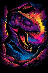 Fierce Carnotaurus Lurking in Jurassic Canyon with Dramatic Shadows and Vibrant Synthwave Aesthetics