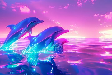 Neon color of dolphins equipped with bioenhancements