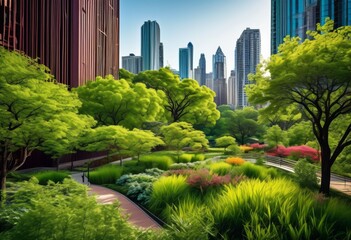 Fototapeta premium exploring urban nature urban life city parks green spaces, jungle, trees, buildings, environment, wildlife, plants, concrete, landscape, scenery, civilization