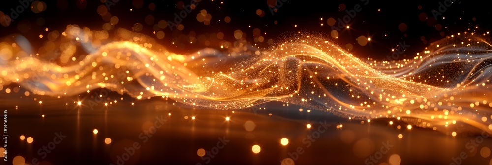 Poster Mesmerizing Golden Waves of Shimmering Light and Glittering Energy in a Dynamic Abstract Background