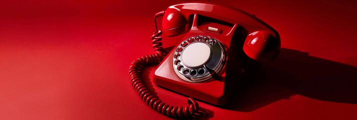 Vintage Red Rotary Phone on a Red Background