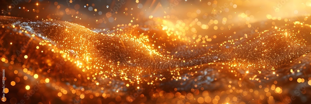 Poster shimmering golden background with sparkling glitter and light effects for a luxurious and festive at