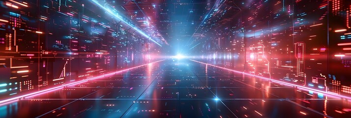 Fototapeta premium Futuristic Neon Infused Cityscape with Radiant Illumination and Dynamic Energy
